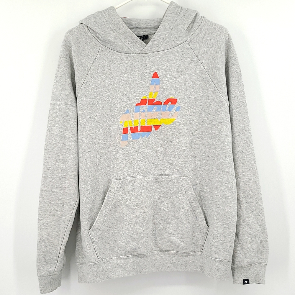 Nike Large Light gray red yellow blue pink logo inside hooded sweatshirt cozy